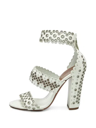 Pre-owned Alaïa Scalloped Grommet Heeled Sandals In White