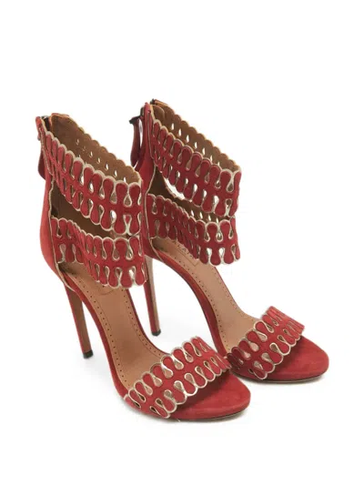 Pre-owned Alaïa Scalloped Laser-cut Ankle Strap Sandals In Red