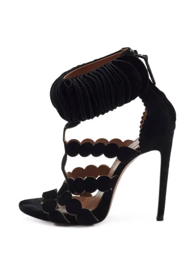 Pre-owned Alaïa Scalloped-strap Ruffled Sandals In Black