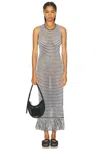Alaïa Striped Crochet-knit Sleeveless Maxi Dress With Fringe Hem In Blanc & Noir