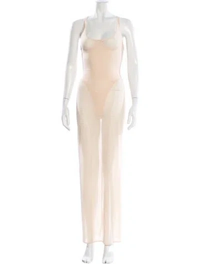 Pre-owned Alaïa Scoop Neck Long Dress In Neutral