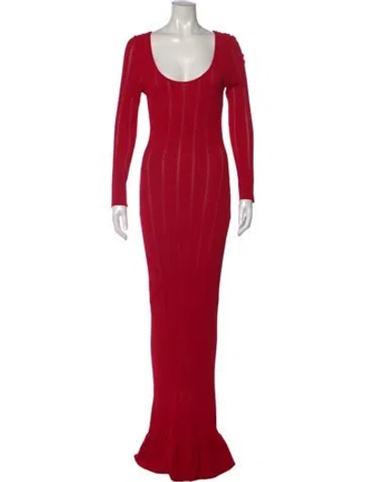 Pre-owned Alaïa Scoop Neck Long Dress In Red