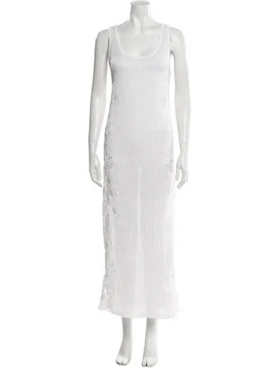 Pre-owned Alaïa Scoop Neck Long Dress In White