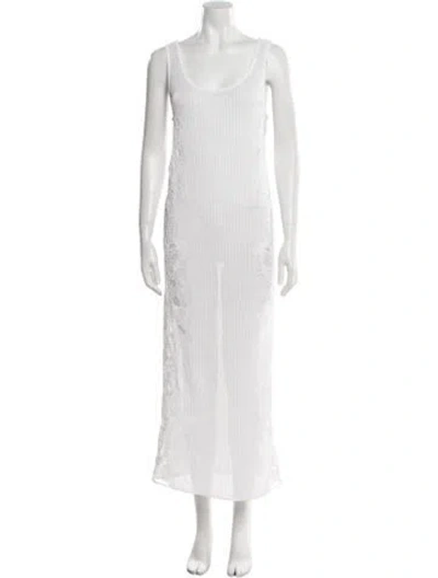 Pre-owned Alaïa Scoop Neck Long Dress In White