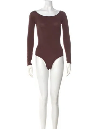 Pre-owned Alaïa Scoop Neck Long Sleeve Bodysuit In Brown