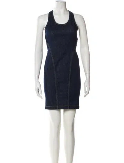 Pre-owned Alaïa Scoop Neck Mini Dress In Blue