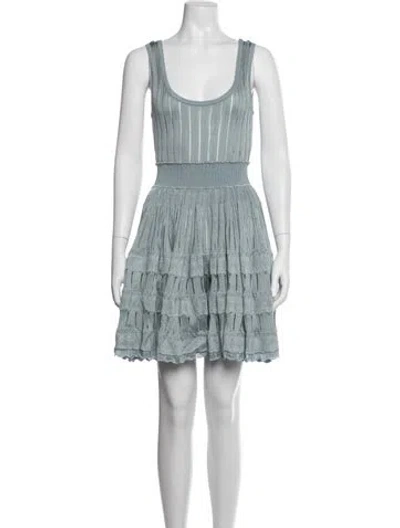 Pre-owned Alaïa Scoop Neck Mini Dress In Blue