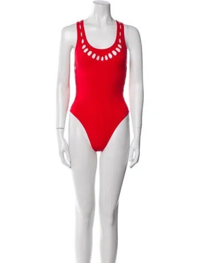 Pre-owned Alaïa Scoop Neck Sleeveless Bodysuit In Red