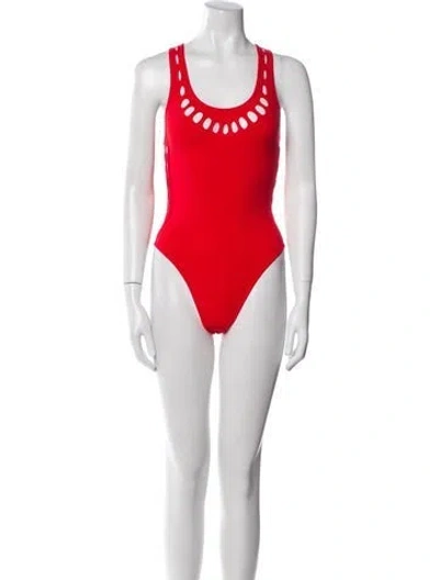 Pre-owned Alaïa Scoop Neck Sleeveless Bodysuit In Red