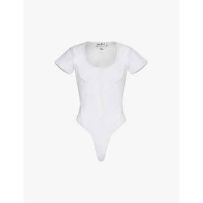 Alaïa Alaia Womens Blanc Scoop-neck Slim-fit Cotton-jersey Body