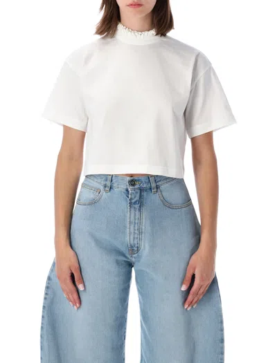 Alaïa Alaia Sculpted High-neck Cotton Jersey T-shirt With Back Zip In White