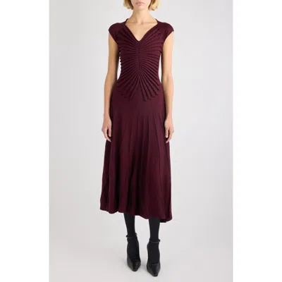 Alaïa Sculpted Virgin Wool Sweater Dress In Burgundy