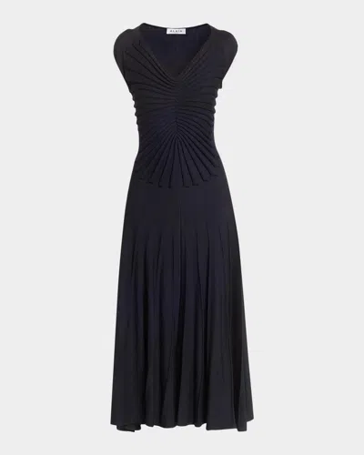 Alaïa Sculpting Cap-sleeve Midi Dress In Black