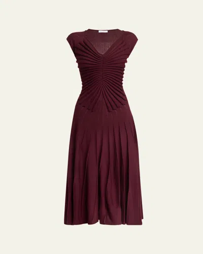 Alaïa Sculpting Cap-sleeve Midi Dress In Burgundy