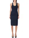 Alaïa Stretch Denim Midi Dress With Open Back In Blue Denim