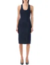 Alaïa Stretch Denim Midi Dress With Open Back In Blue Denim