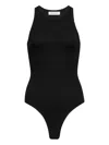 Alaïa Ribbed Texture High Neckline Sleeveless Thong Cut In Black