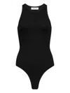 Alaïa Ribbed Texture High Neckline Sleeveless Thong Cut In Black