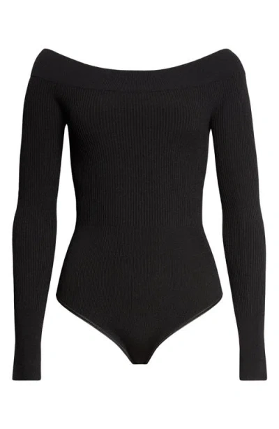 Alaïa Sculpting Rib Off The Shoulder Bodysuit In Black