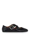 Alaïa Leather Crisscross Buckle Ballerina Flats In Noir Alaia
