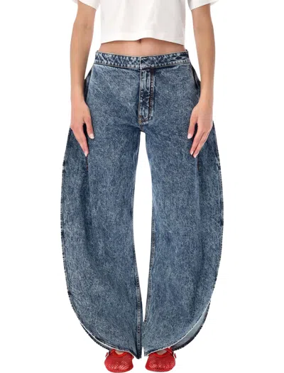 Alaïa Alaia Sculptural Curved-hem Slit-leg Tailored Trousers In Blue
