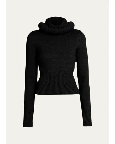 Alaïa Sculptural Hooded Rib-knit Sweater In Noir Alaia