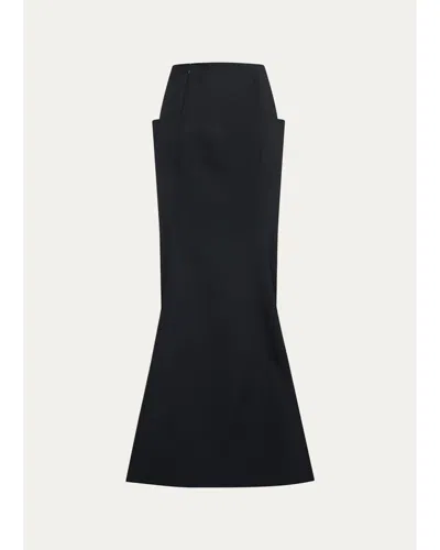 Alaïa Sculptural Wool Crepe Maxi Column Skirt In Black