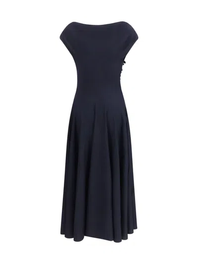 Alaïa Sculptural Wool Fleece Dress In Blue