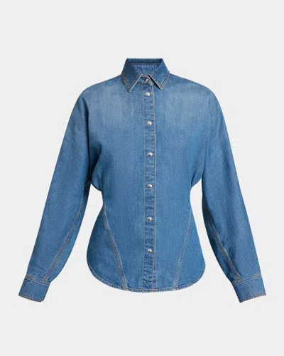 Alaïa Seamed Button-down Denim Top In Blue