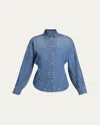 Alaïa Seamed Button-down Denim Top In Blue