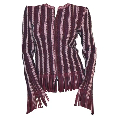 Pre-owned Alaïa Seamed Knit Moto Fringe Jacket Fr44 In Black