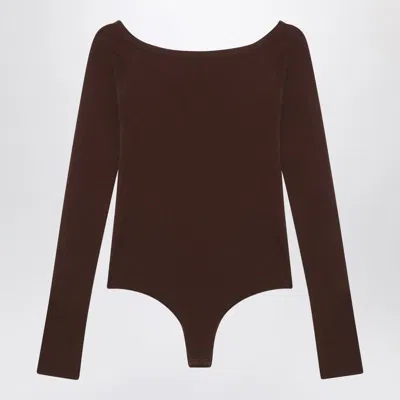 Alaïa Alaia  Second Skin Brown Bodysuit In Gold