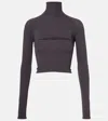 Alaïa Second-skin Cropped Cutout Top In Gray