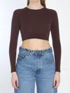 Alaïa Womens Second Skin Crop Stretch-woven Top Chocolat