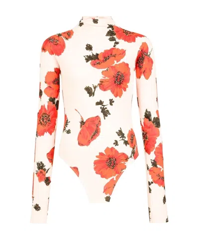 Alaïa Secondskin Floral-printed Long-sleeved Bodysuit In Multi