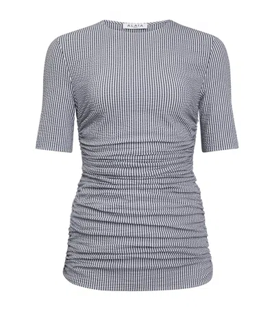 Alaïa Seersucker Gathered T-shirt In White