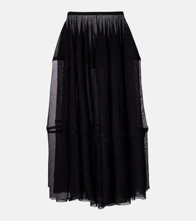 Alaïa Semi-sheer Midi Skirt In Black