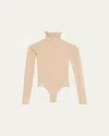 Alaïa Semi-sheer Turtleneck Bodysuit In Camel Clair