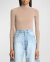 Alaïa Semi-sheer Turtleneck Bodysuit In Beige