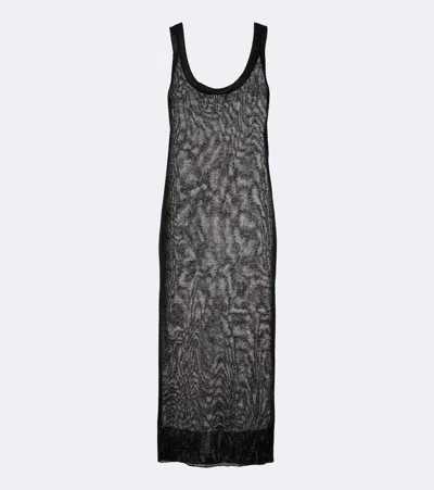 Alaïa Semi-sheer Linen And Silk Midi Dress In Black