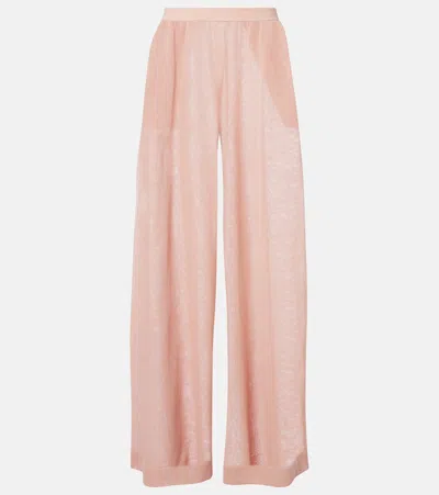 Alaïa Semi-sheer Linen And Silk Wide-leg Pants In Pink