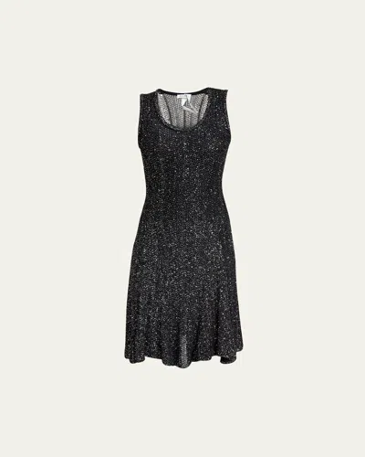 Alaïa Sequined Fit-flare Knit Mini Dress In Noir Argent