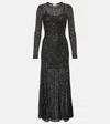 Shop Alaïa Sequined Midi Dress In Black