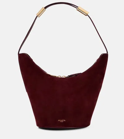 Alaïa Shape Small Suede And Leather Bucket Bag In Silver