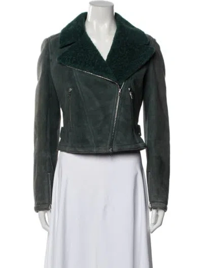 Pre-owned Alaïa Shearling Biker Jacket In Green