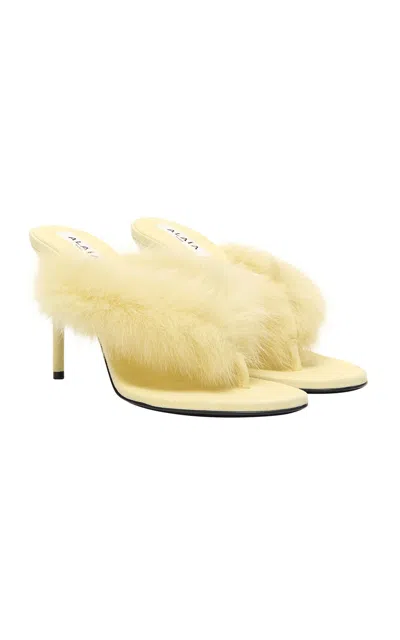 Alaïa Boudoir 90 Shearling-trimmed Leather Mules In Yellow