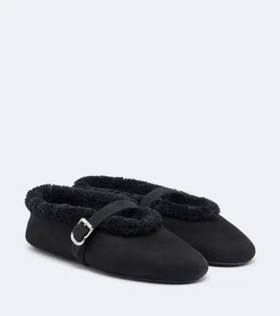 Alaïa La Ballerine Shearling-trimmed Suede Ballet Flats In Multi