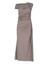 Alaïa Asymmetric Ruched Off-shoulder Midi Dress In Taupe