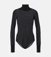 Alaïa Womens Alaia Second Skin Rhinestone Woven-blend Body In Black