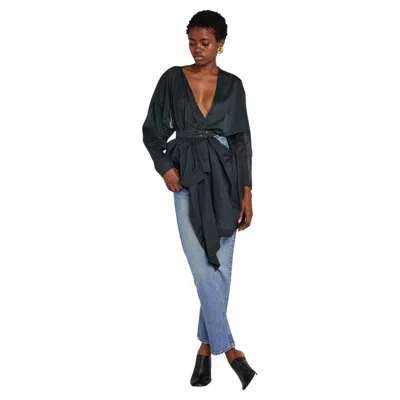 Pre-owned Alaïa Sheer Cotton Wrap Tunic S/s 1984 In Black